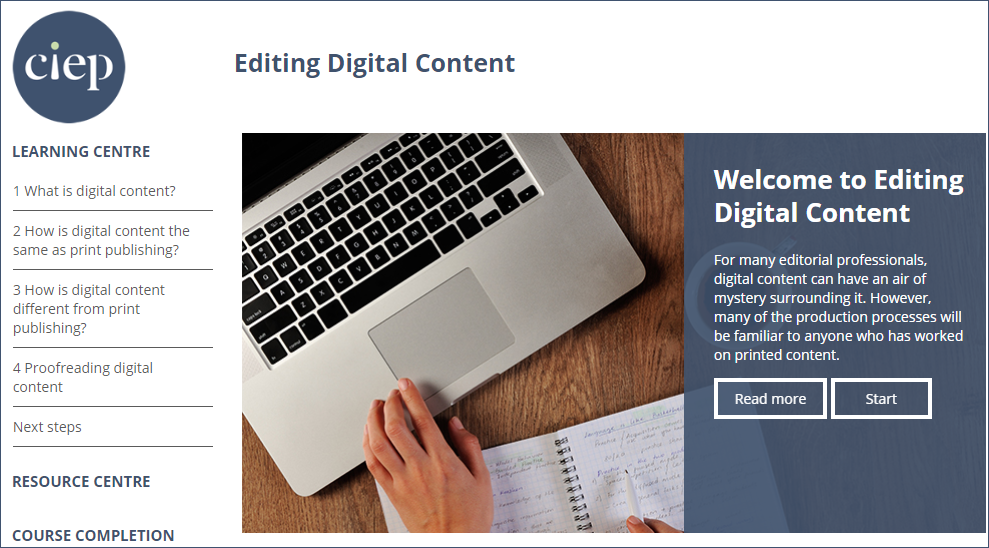 Editing Digital Content course page