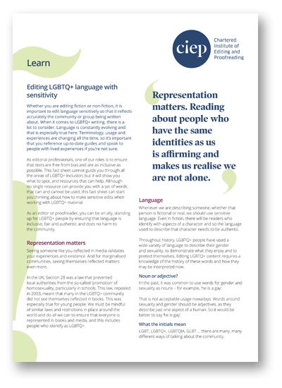 CIEP factsheet: Editing LGBTQ+ language with sensitivity