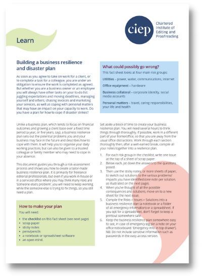 CIEP factsheet: Building a business resilience plan