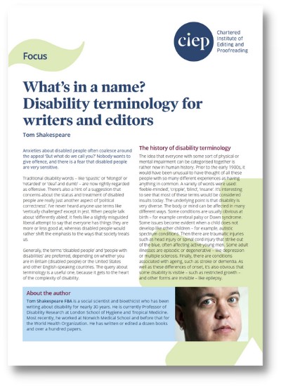 CIEP focus paper: What's in a name? Disability terminology for writers and editors