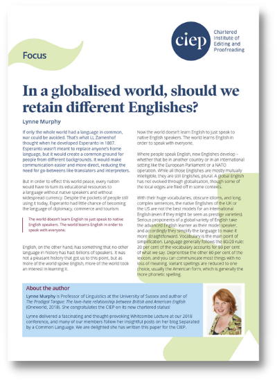 CIEP focus paper: In a globalised world, should we retain different Englishes?