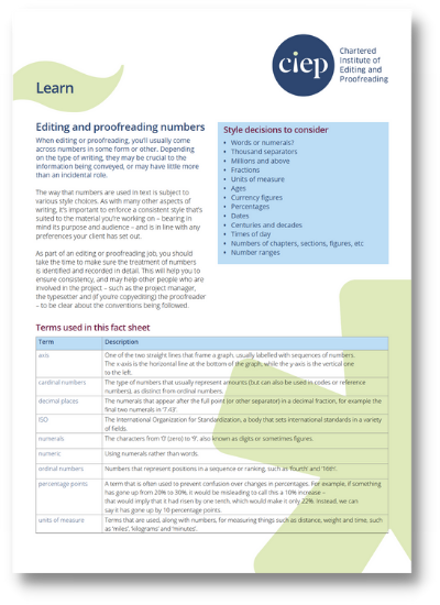 CIEP factsheet: Editing and proofreading numbers