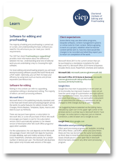 CIEP factsheet: Software for editing and proofreading