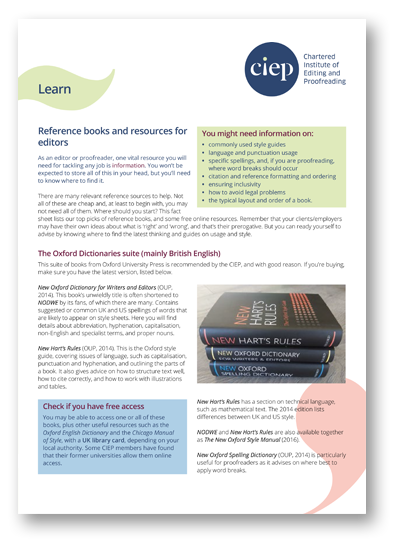 CIEP factsheet: Reference books and resources for editors