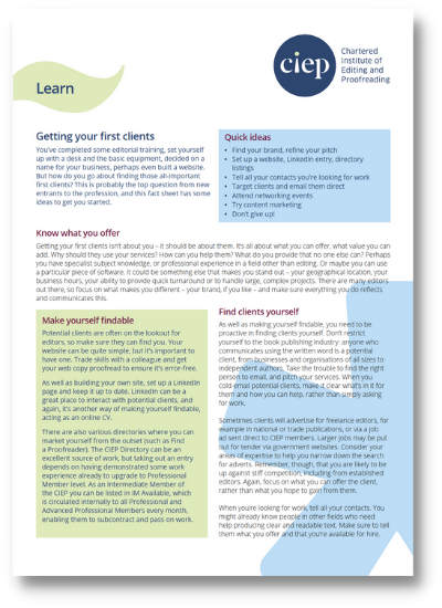 CIEP factsheet: Getting your first clients