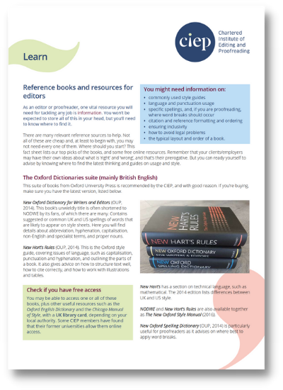 CIEP factsheet: Reference books and resources for editors