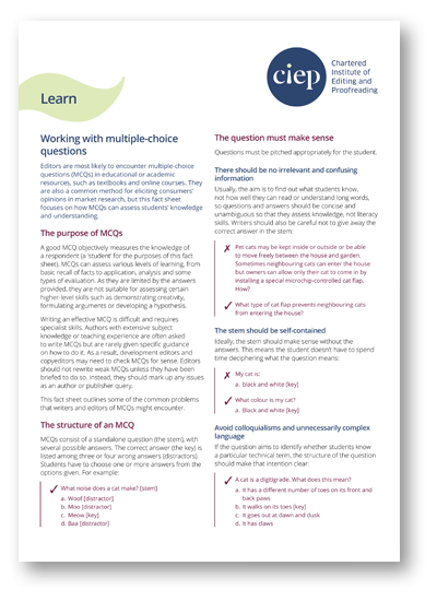 CIEP factsheet: Working with multiple-choice questions
